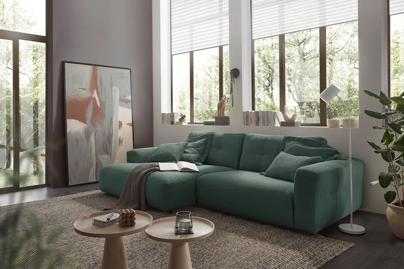 KAWOLA Sofa MIKA Ecksofa Cord smaragd