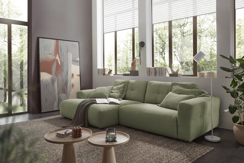KAWOLA Sofa MIKA Ecksofa Cord olivgrün