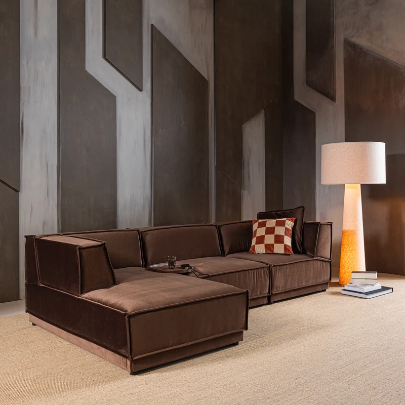 Manu chaise longue sofa links velvet braun