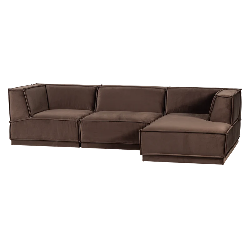 Manu chaise longue sofa rechts velvet braun