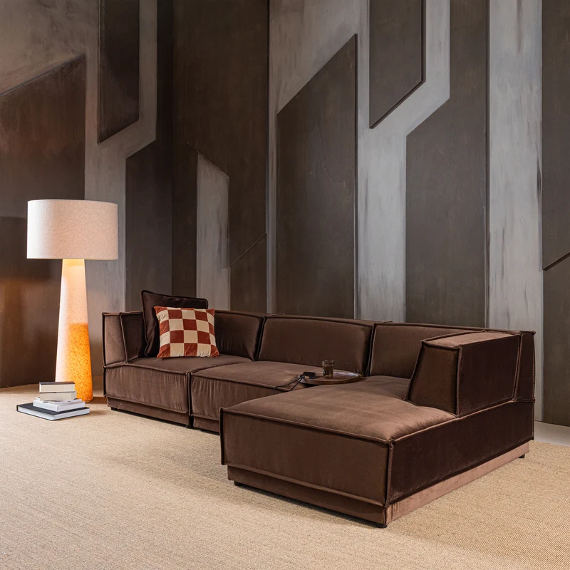 Manu chaise longue sofa rechts velvet braun