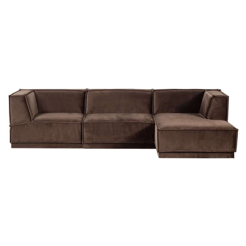 Manu chaise longue sofa rechts velvet braun