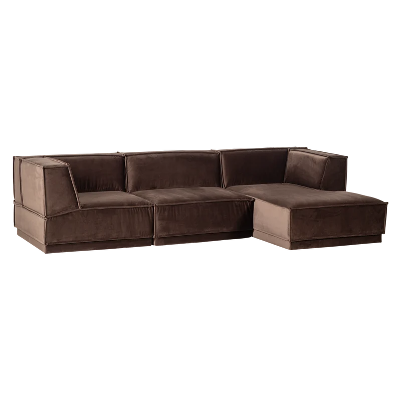 Manu chaise longue sofa rechts velvet braun