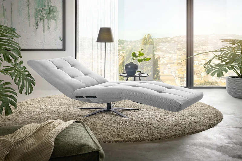 KAWOLA Relaxliege LETICIA motorisch Feincord silber
