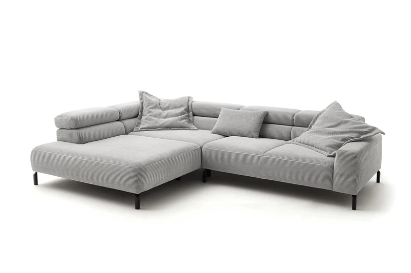 KAWOLA Sofa DELIA Ecksofa Cord hellgrau