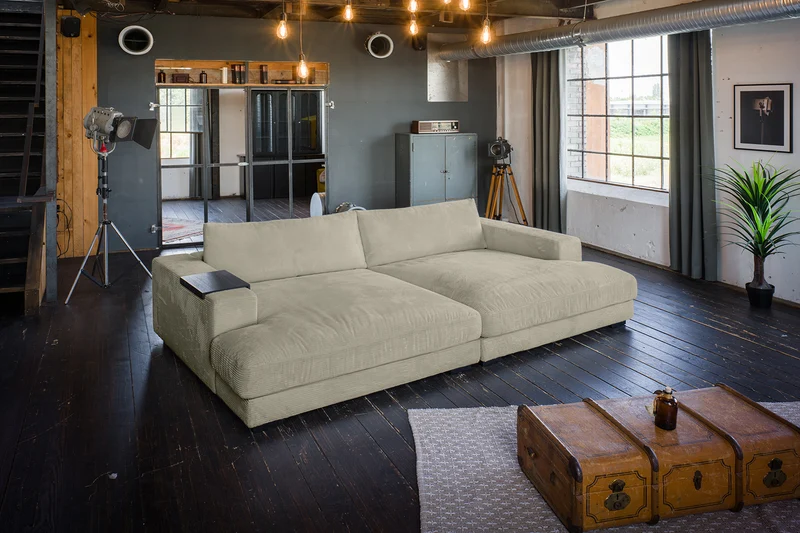 KAWOLA Big Sofa MADELINE Cord steingrau