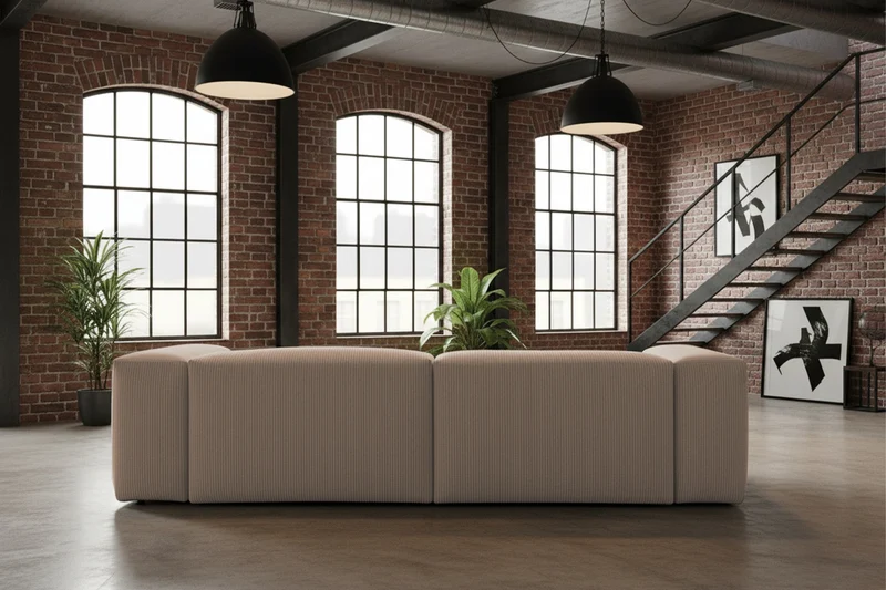 KAWOLA Sofa CELESTE 4-Sitzer mit Hocker Cord taupe