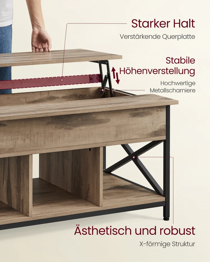 Couchtisch mit Stauraum - Höhenverstellbare Platte - Wohnzimmertisch