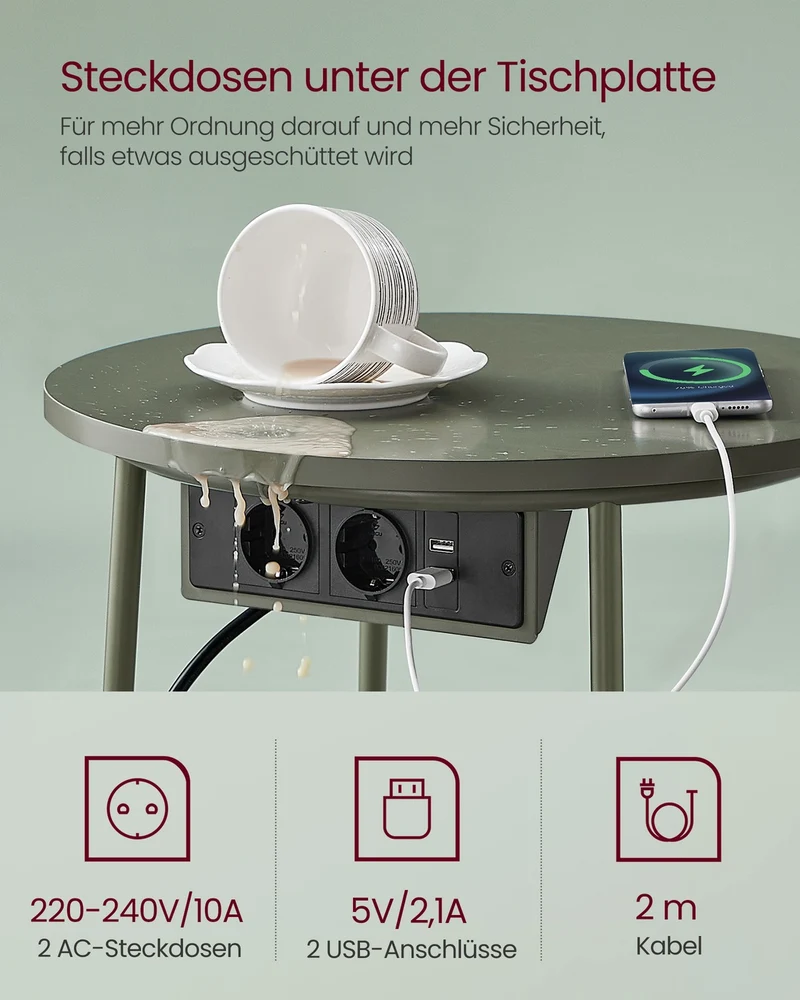 Beistelltisch mit Steckdose und USB-Anschluss - mit Korb - Moderner Tisch