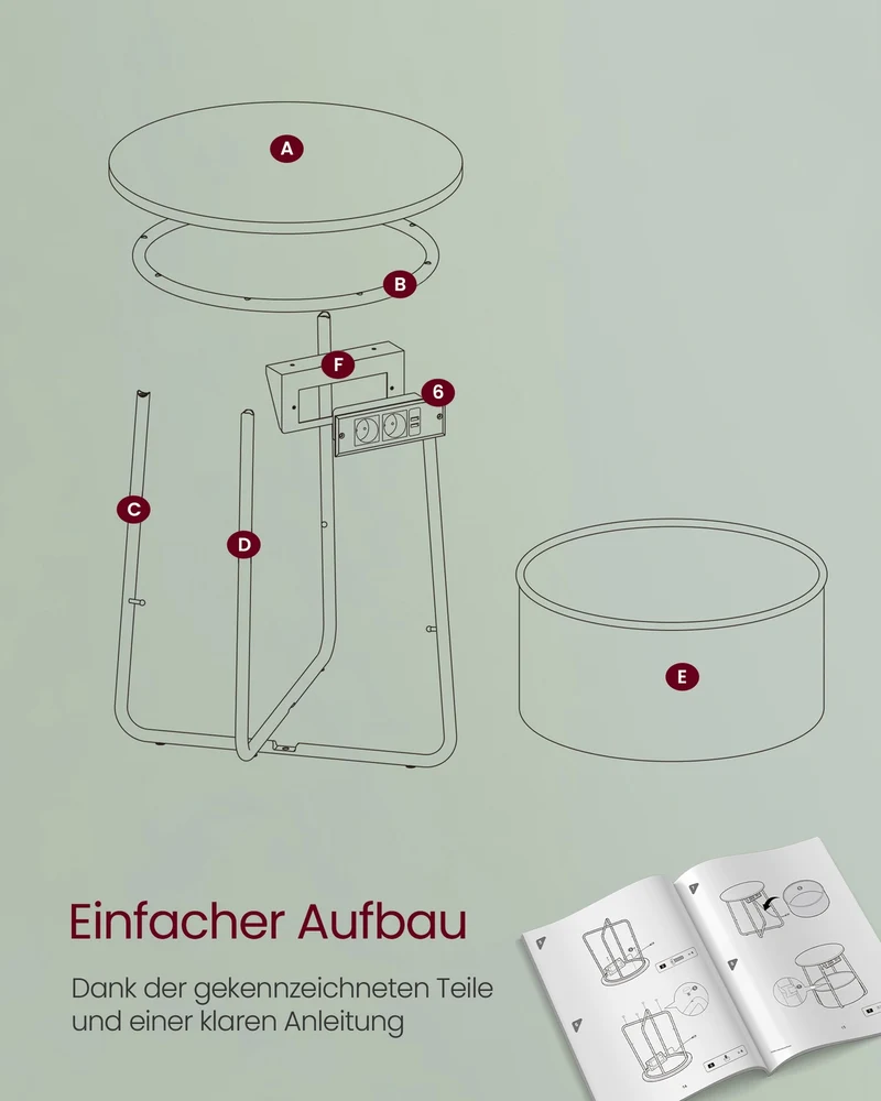 Beistelltisch mit Steckdose und USB-Anschluss - mit Korb - Moderner Tisch