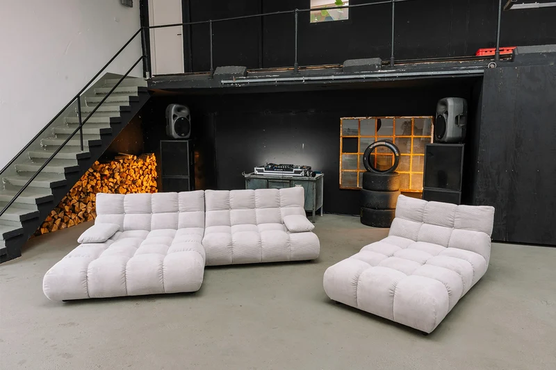 KAWOLA Sitzgruppe VIVIEN Ecksofa Drehsessel Hockerbank Feincord silber
