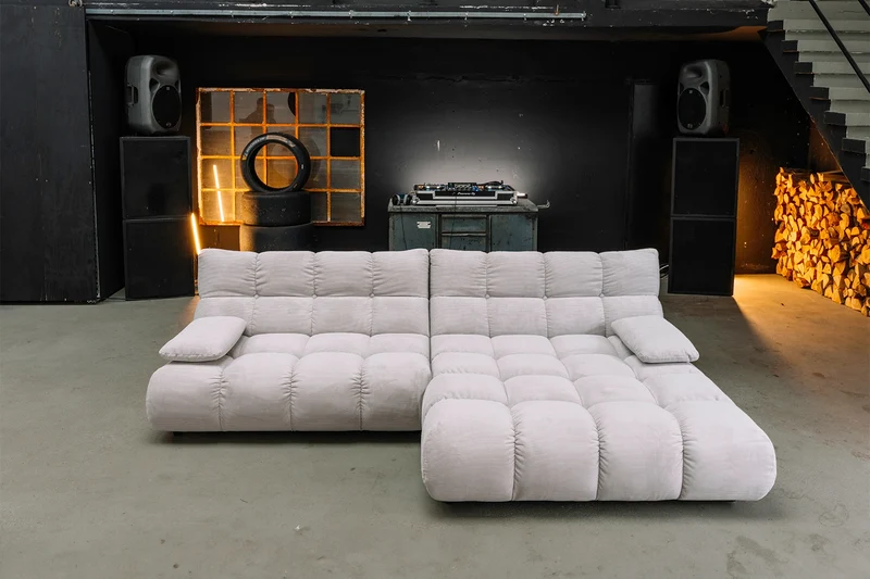 KAWOLA Sitzgruppe VIVIEN Ecksofa Drehsessel Hockerbank Feincord silber