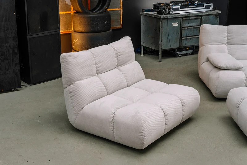 KAWOLA Sitzgruppe VIVIEN Ecksofa Drehsessel Hockerbank Feincord silber