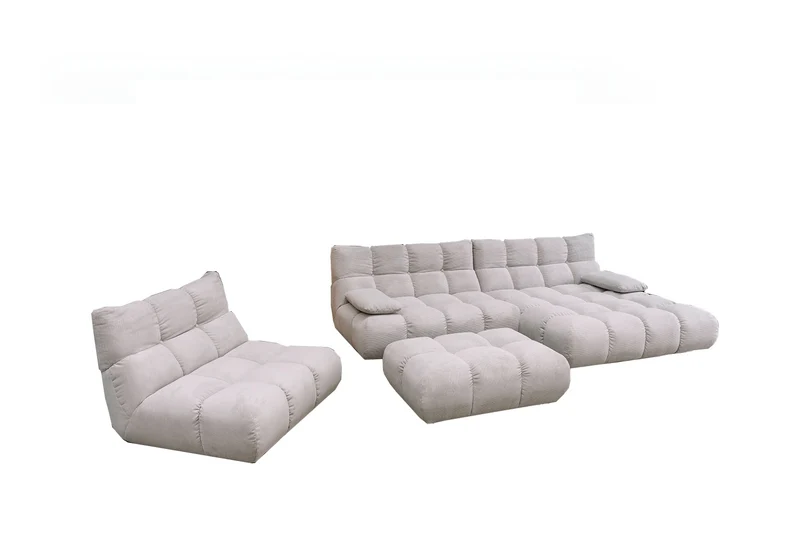 KAWOLA Sitzgruppe VIVIEN Ecksofa Drehsessel Hockerbank Feincord silber