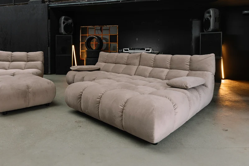 KAWOLA Sitzgruppe VIVIEN Ecksofa Drehsessel Hockerbank Velvet sand