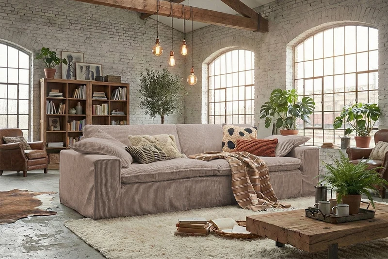 KAWOLA Sofa NETTA 3-Sitzer Bezug abziehbar Cord taupe