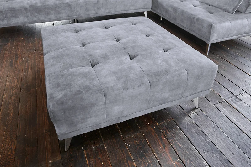 KAWOLA Sofa WIOLO Schlafsofa Daybed mit Hocker velvet grau