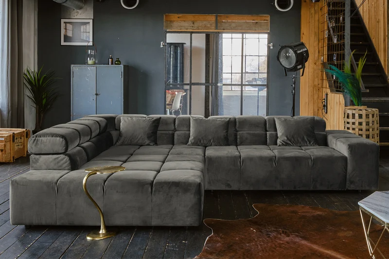 KAWOLA Sofa NEVADA Ecksofa Velvet grau