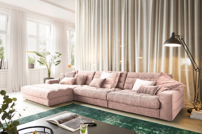 KAWOLA Sofa LANA XL Ecksofa Cord rosa