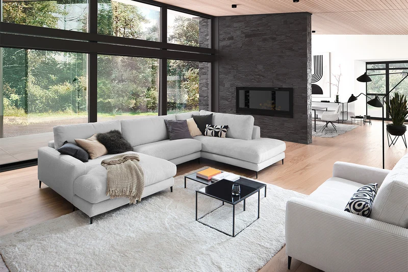 KAWOLA Sofa CARA Wohnlandschaft U-Form Cord hellgrau