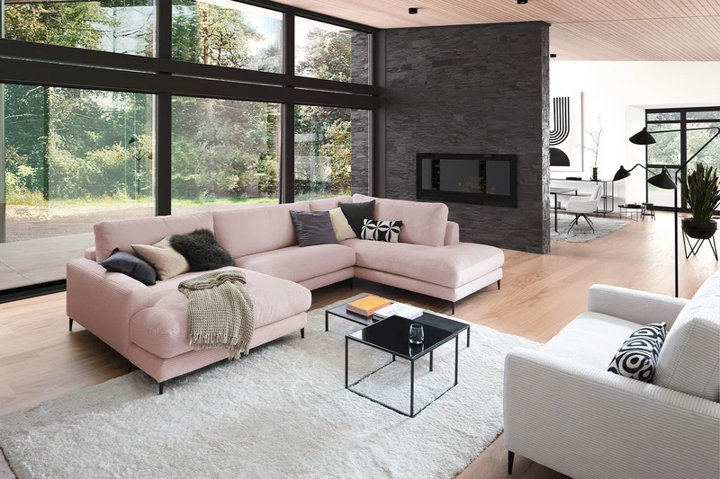 KAWOLA Sofa CARA Wohnlandschaft U-Form Cord rosa