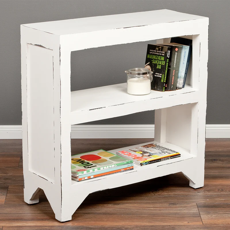 Massivholz Regal REOL 75cm Antik-Weiß Mahagoni