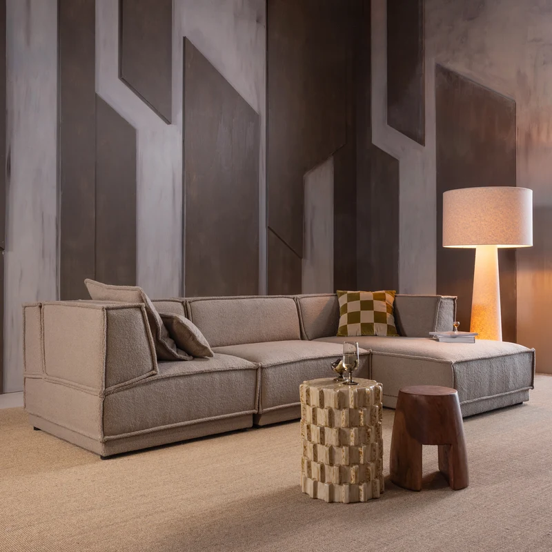 Manu chaise longue sofa rechts grob chenille natur