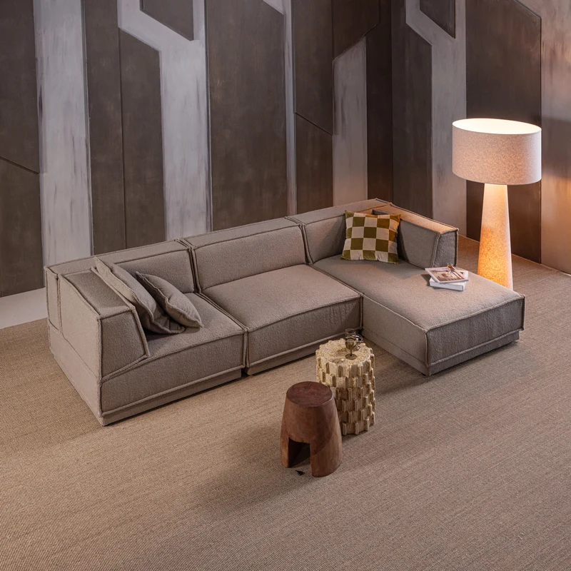 Manu chaise longue sofa rechts grob chenille natur