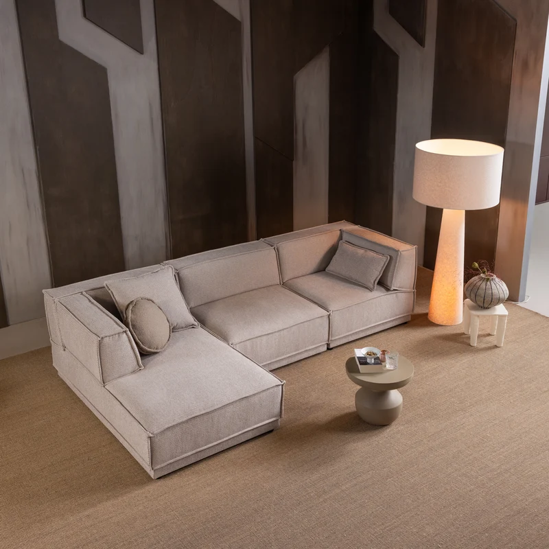 Manu chaise longue sofa links grob chenille natur