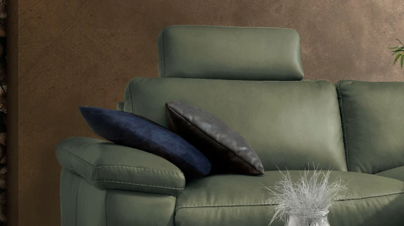 KAWOLA Sofa LOLA Ecksofa Leder moosgrün mit motorischer Relaxfunktion