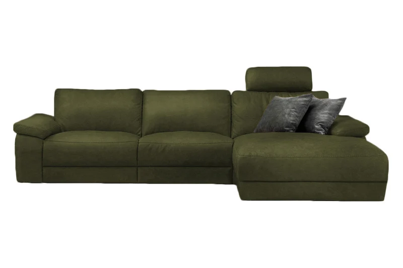 KAWOLA Sofa LOLA Ecksofa Leder moosgrün mit motorischer Relaxfunktion