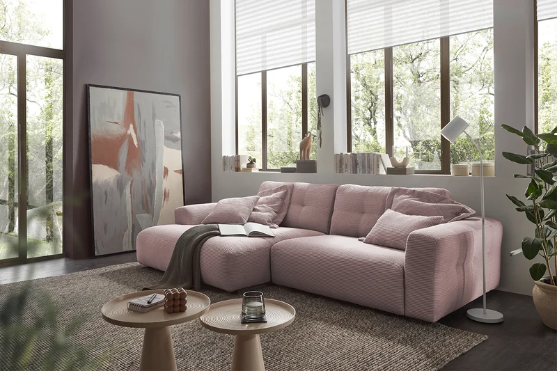 KAWOLA Sofa MIKA Ecksofa Cord rosa