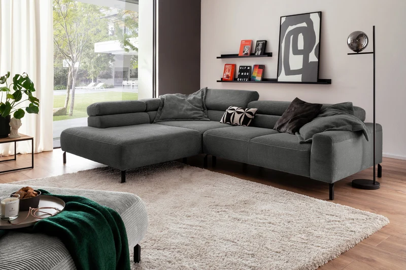 KAWOLA Sofa DELIA Ecksofa Cord grau