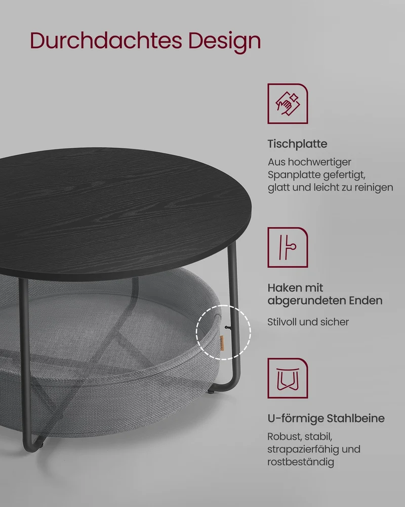 Runder Couchtisch mit Ablagekorb - Stilvoll und praktisch - 75 cm
