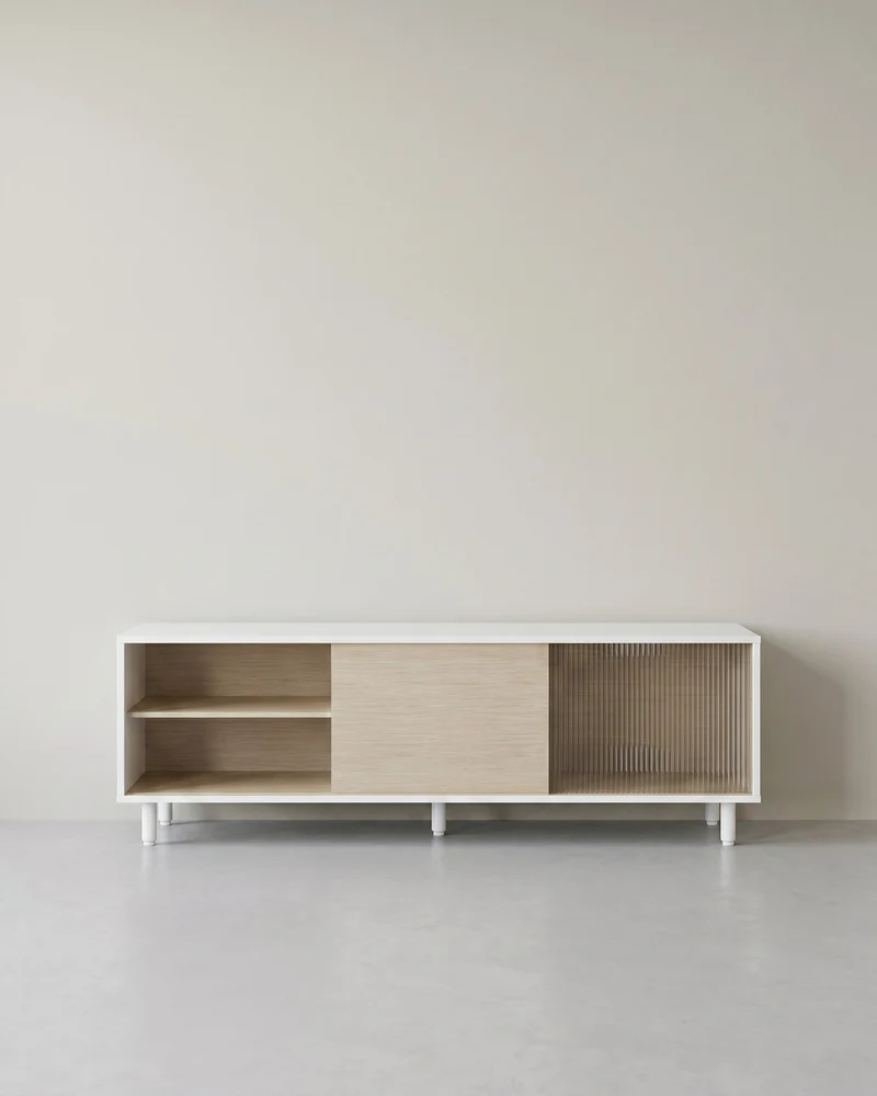 TV-Schrank für Fernseher bis 60 Zoll – modern Schwarz/Weiß mit Glastür – werkzeuglose Montage – TV-Lowboard mit Stauraum