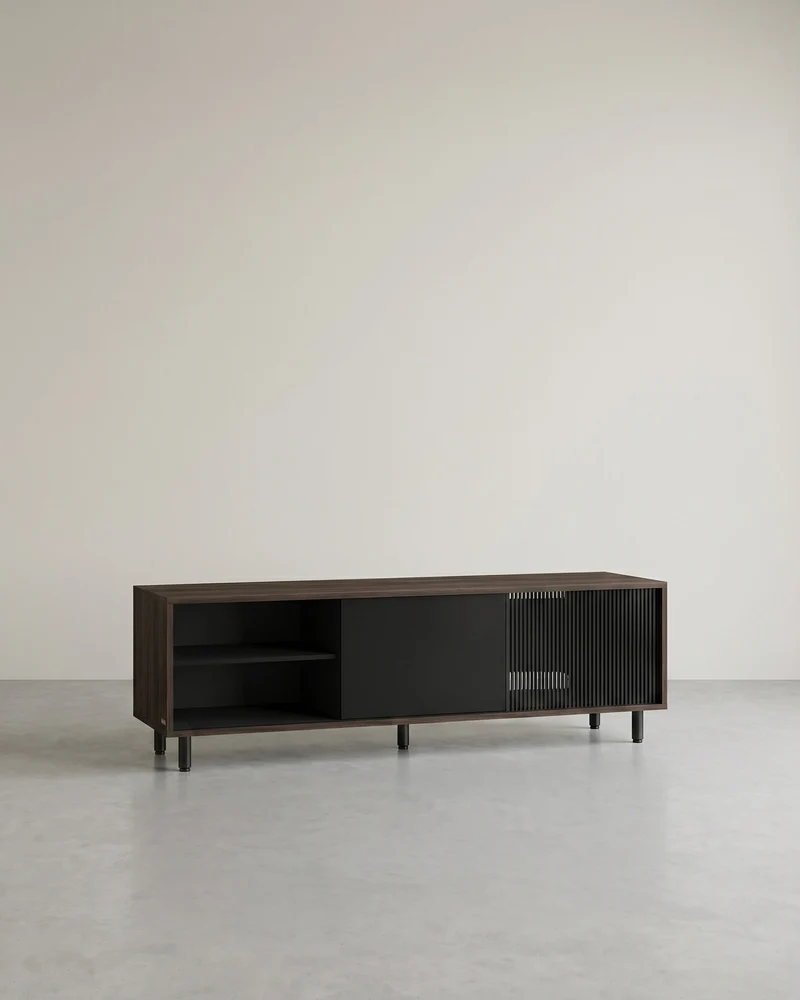 TV-Schrank für Fernseher bis 60 Zoll – modern Schwarz/Weiß mit Glastür – werkzeuglose Montage – TV-Lowboard mit Stauraum