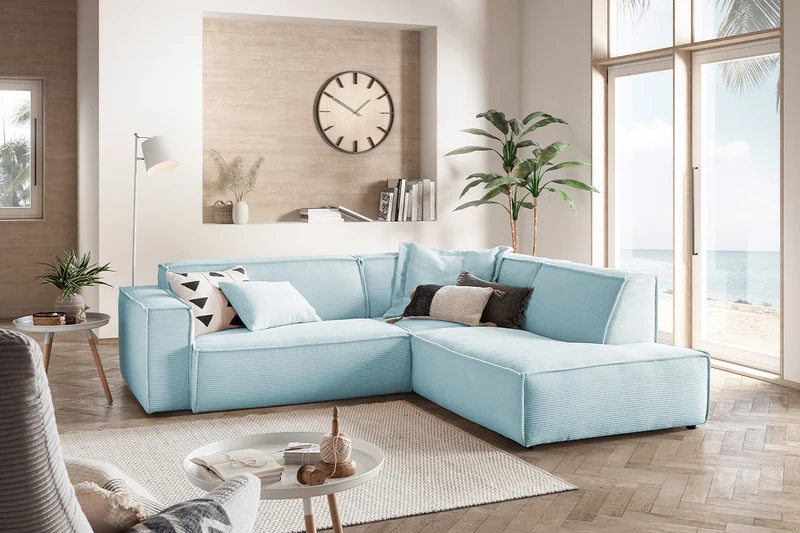 KAWOLA Sofa SAMU Ecksofa Cord hellblau