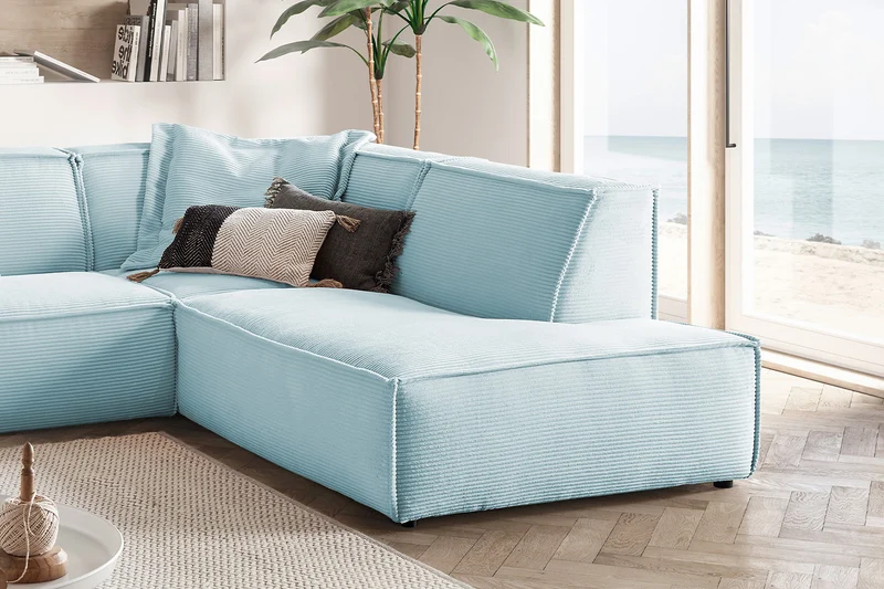 KAWOLA Sofa SAMU Ecksofa Cord hellblau