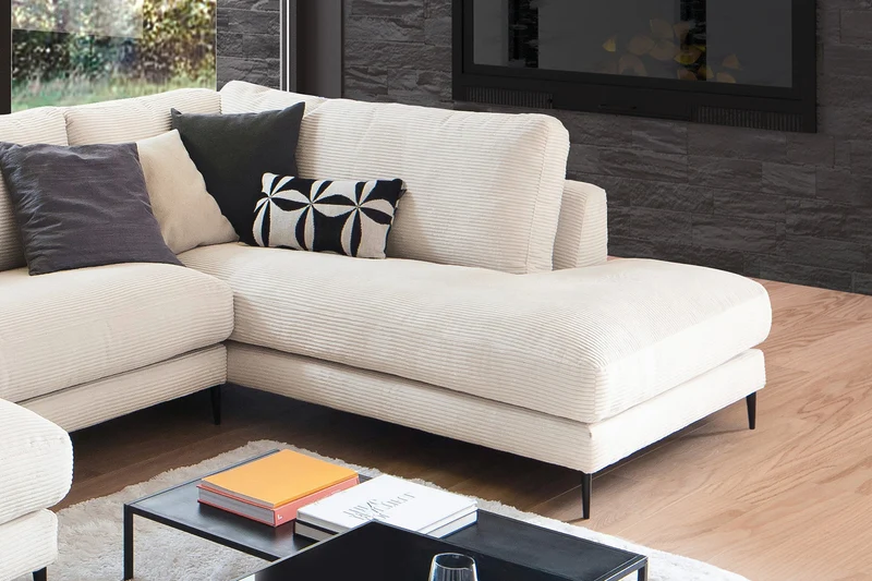 KAWOLA Sofa CARA Wohnlandschaft U-Form Cord cremeweiß