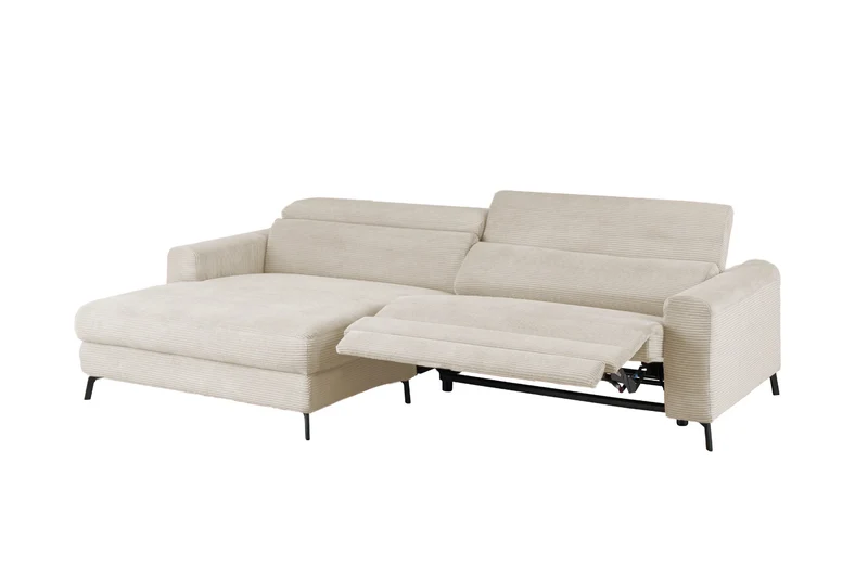 KAWOLA Sofa LAISKA Ecksofa Relaxfunktion teilmotorisch Cord cremeweiß