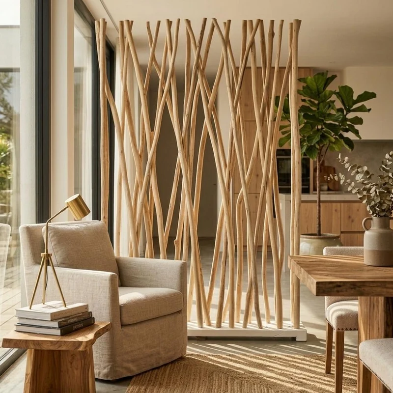 Teakholz Paravent TORONTO Natural 180cm Raumteiler Äste