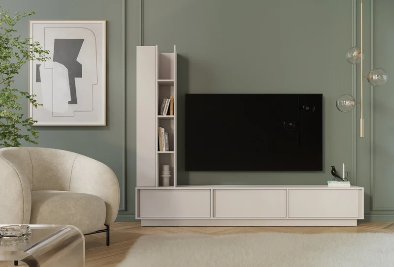Velor TV-Lowboard 230 cm mit 3 Klappen – Kaschmir