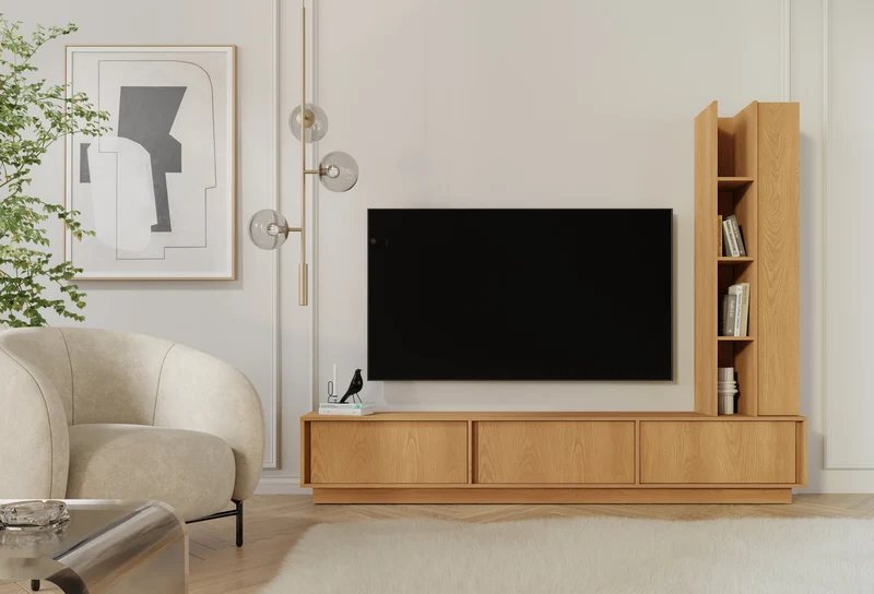 Velor TV-Lowboard 230 cm mit 3 Klappen – Eiche Carmel