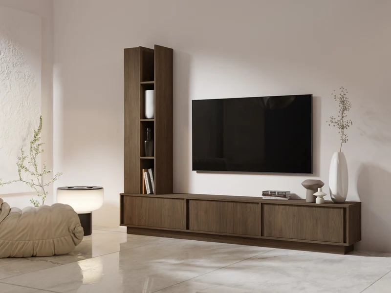 Velor TV-Lowboard 230 cm mit 3 Klappen – Walnuss Villa