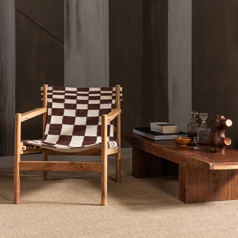 Zano sessel holz braun mit kelim-sitzfläche natur