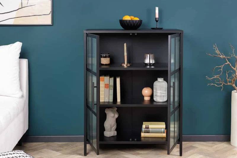 Elegante Virine ACERO 102x80cm schwarz Metall Konsole