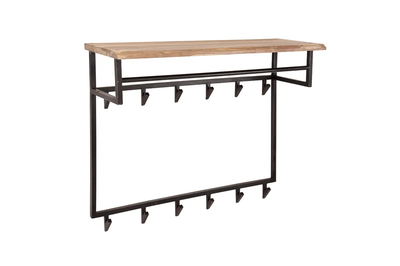 KAWOLA Garderobe NEREA Akazie Metall Hutablage 12 Haken schwarz