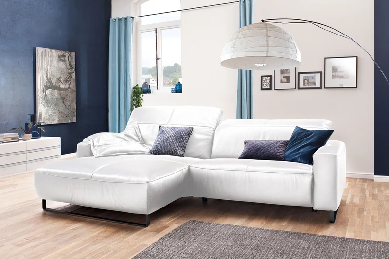 KAWOLA Sofa YORK Leder Recamiere white