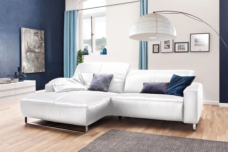 KAWOLA Sofa YORK Leder Recamiere white