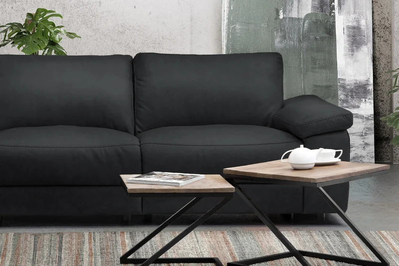 KAWOLA Sofa LOLA Ecksofa Leder schwarz mit motorischer Relaxfunktion
